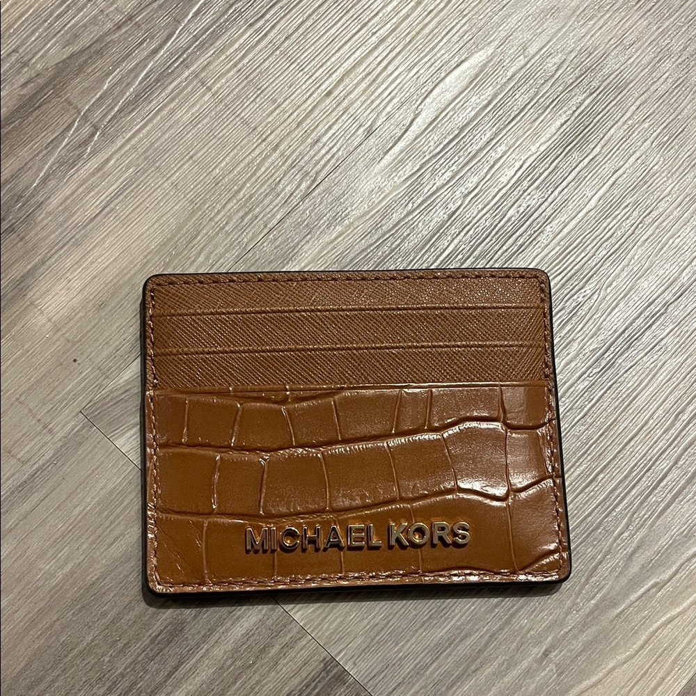 Michael Kors Croc-Embossed Tan Card Holder